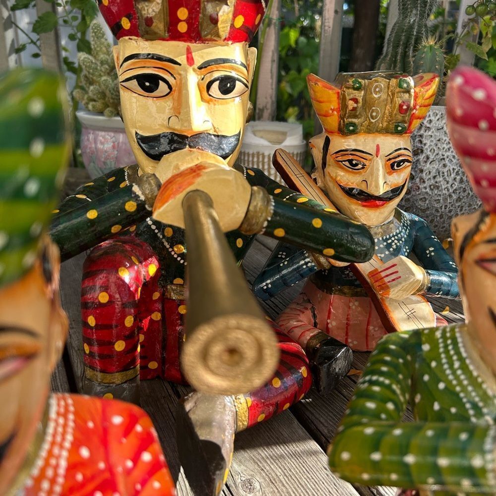 Vintage Set 4- Indian Handicraft Wooden Rajasthan Musicians Folk Art Statues - Picture 2 of 16